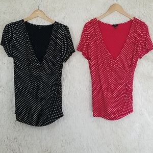 TALBOTS poka dot red black top shirt blouse LargeP